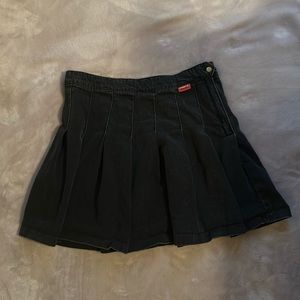 Black Denim Pleated Mini Skirt